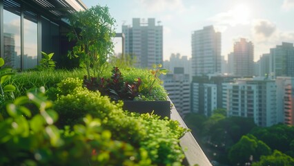 Fototapeta premium lush rooftop oasis in the city carbon emission
