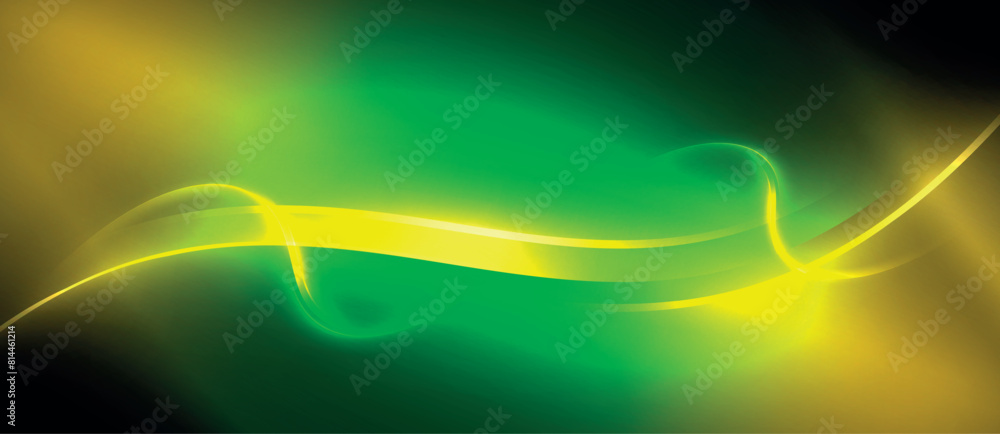 Poster a vibrant neon green and electric blue wave on a dark sky background, reminiscent of visual effect l