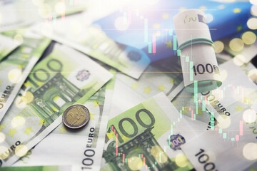 100 Euro banknotes as background, closeup. Money exchange