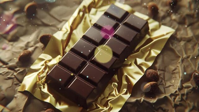Whole chocolate bar with gold wrappers