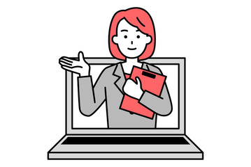 オンラインでサポートをするスーツの女性