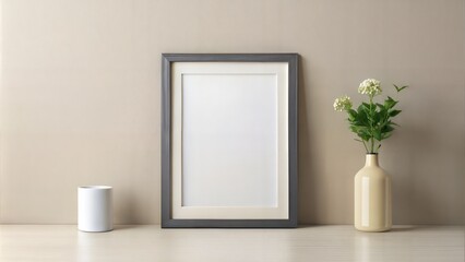 Monochrome Frame Mockup: A frame mockup in a single color palette, such as black, white, or gray, against a neutral background, providing a simple yet impactful presentation option.	
