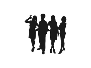 Group of happy business people silhouettes. Silhouette vector of happy business team making high hands for business teamwork concept. business people, black color, isolated on white background.