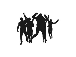 Group of happy business people silhouettes. Large group of people celebrating. Silhouette Group of People Standing and Celebration. Silhouettes of Business team with white background.