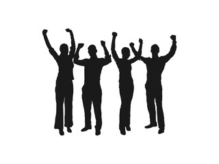 Group of happy business people silhouettes. Large group of people celebrating. Vector crowd silhouette of a large group of adult people. business people, black color, isolated on white background.