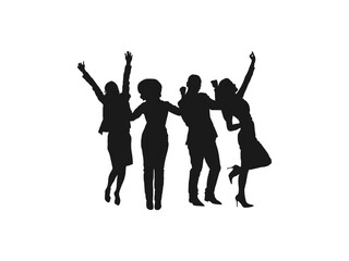 Group of happy business people silhouettes. Large group of people celebrating. Vector crowd silhouette of a large group of adult people. business people, black color, isolated on white background.