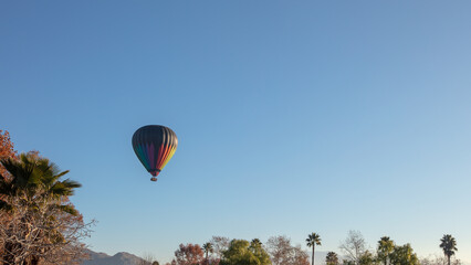 Hot air balloon during the golden hour over the Temecula Valley in southern California United States