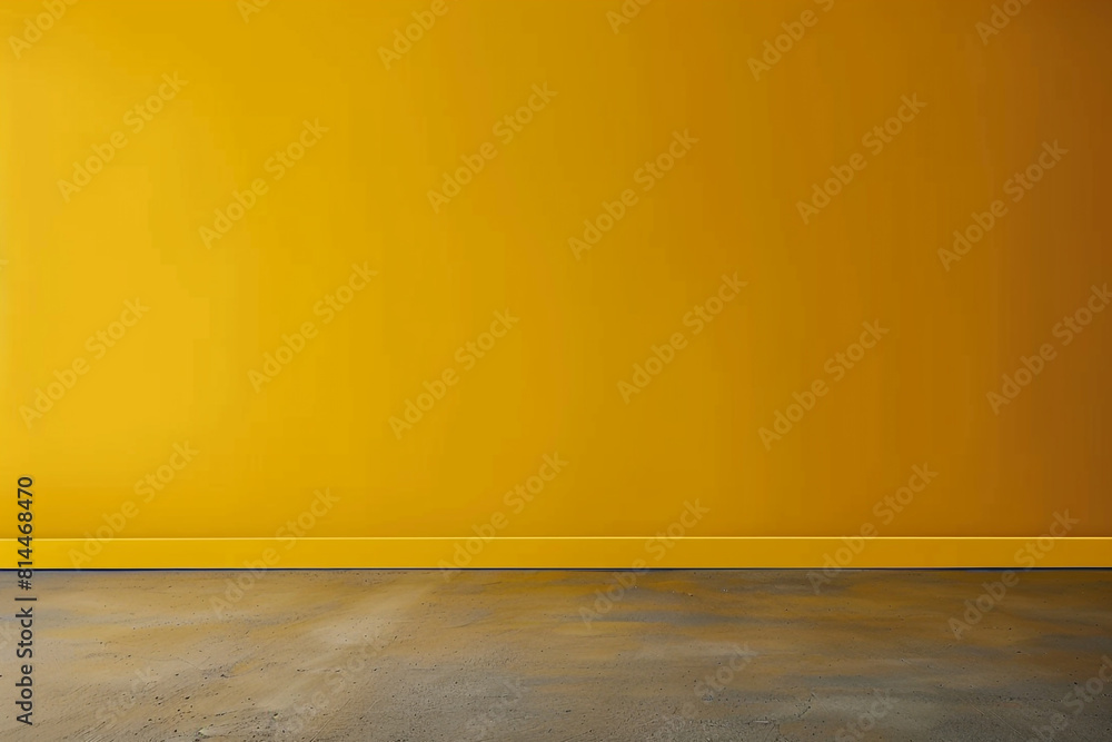Poster a minimalist dark yellow studio backdrop with a smooth gradient, complemented by a neutral grey floo