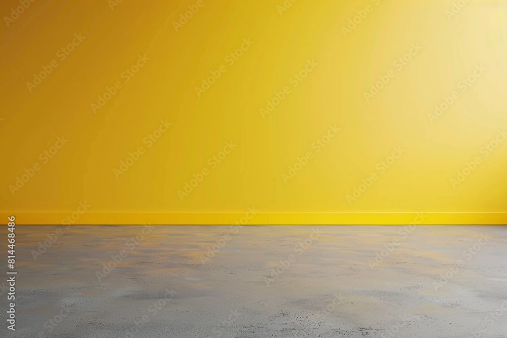 Poster a minimalist dark yellow studio backdrop with a smooth gradient, complemented by a neutral grey floo