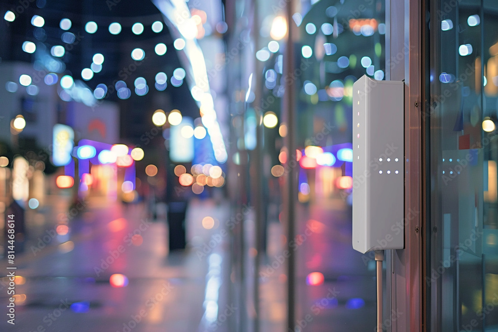 Poster a modern 5g router providing high-speed wireless internet connection in a public area, enabling fast