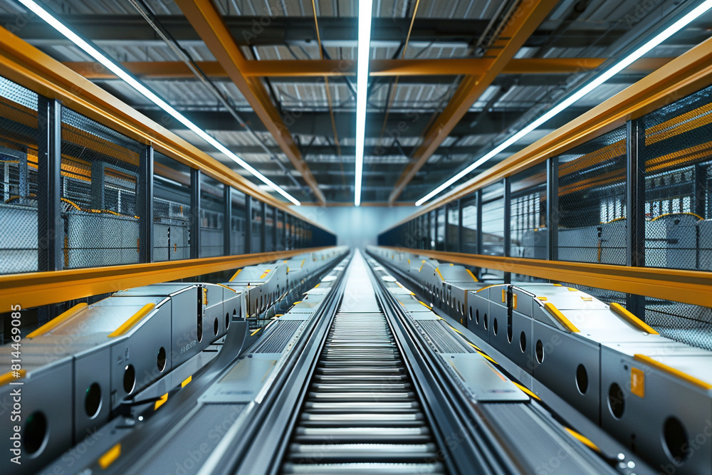 Poster a modern automated warehouse showcasing the pinnacle of streamlined efficiency with advanced technol