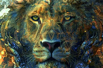 psychedelic animal with a lot of colours psych lion