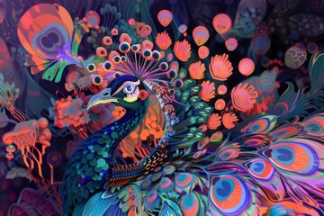 psychedelic animal with a lot of colours psych peocock