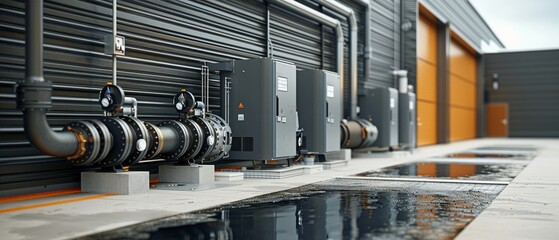 The sewage pump setup is a model of efficient wastewater management, with its wellorganized pipes and electrical connections ensuring reliable operation  8K , high-resolution, ultra HD,up32K HD