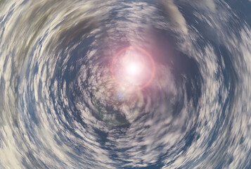 Tunnel from clouds background texture watercolor fairy-tale design unusual colorful