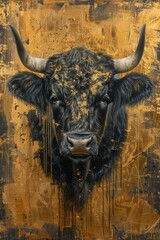 golden animal artwork fine art gold luxury art cow