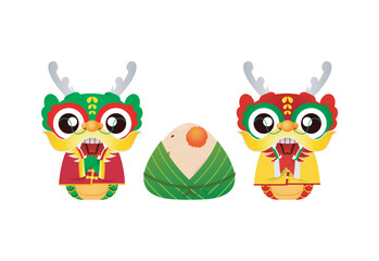 Dragon boat festival cute cartoon character on white background vector illustration
