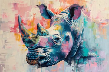 rhino impressionisme animal pastel colors abstract artwork