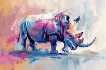rhino impressionisme animal pastel colors abstract artwork
