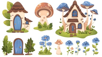 Whimsical Fairy Tale Cottages in a Magical Woodland Landscape