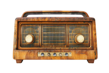 Antique Wooden Radio on White Background