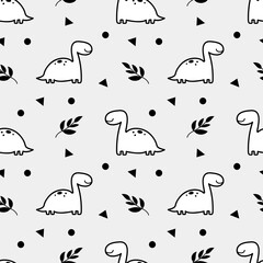 Cute Dino Seamless Pattern Black and White