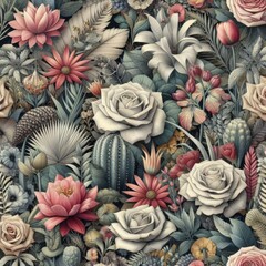 Illustration of florals and botanicals in pastel tones