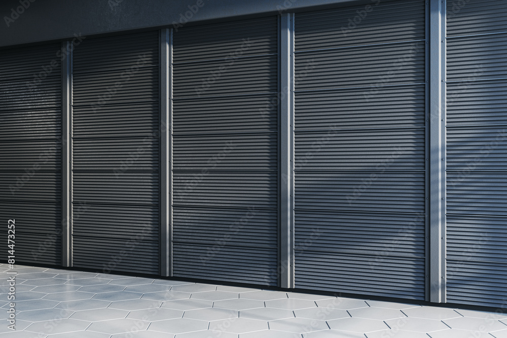 Poster blank dark gray linear blinds gallery wall with mock up place. museum concept. 3d rendering.