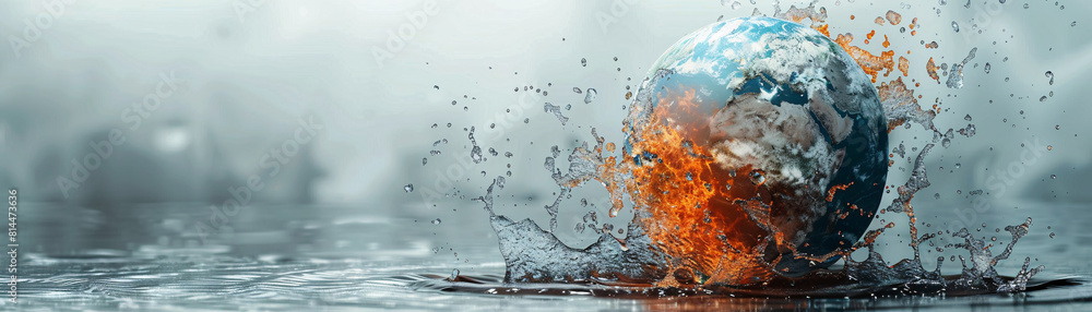 Poster an abstract depiction of the planet earth with parts of it appearing to boil away, set against a cle