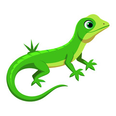 Green lizard isolated on white background. Cartoon style. Vector illustration.