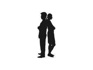 young business man And business woman standing silhouettes. Business men and women, group of people at work. Isolated vector silhouette. business people, black color, isolated on white background.