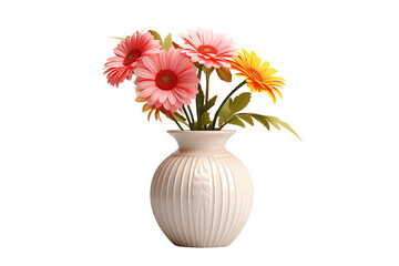 Obraz premium A beautiful bouquet of pink and yellow flowers in a white vase.