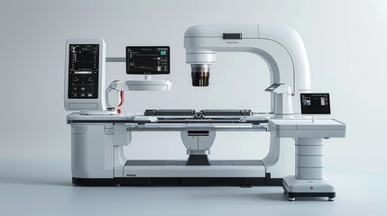 A state-of-the-art surgical robot system, isolated for clear viewing.