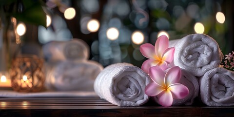 Creating a Relaxing Spa Atmosphere with Rolled Towels, Fresh Flowers, and Natural Elements. Concept...
