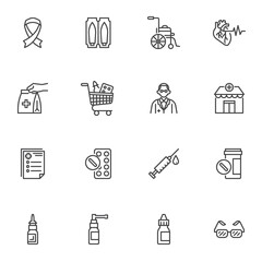 Pharmacy line icons set