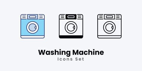 Washing Machine Icons thin line and glyph vector icon stock illustration