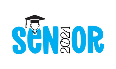 Senior 2024 Hand lettering - Typography. Vector illustration of a graduating class of 2024.