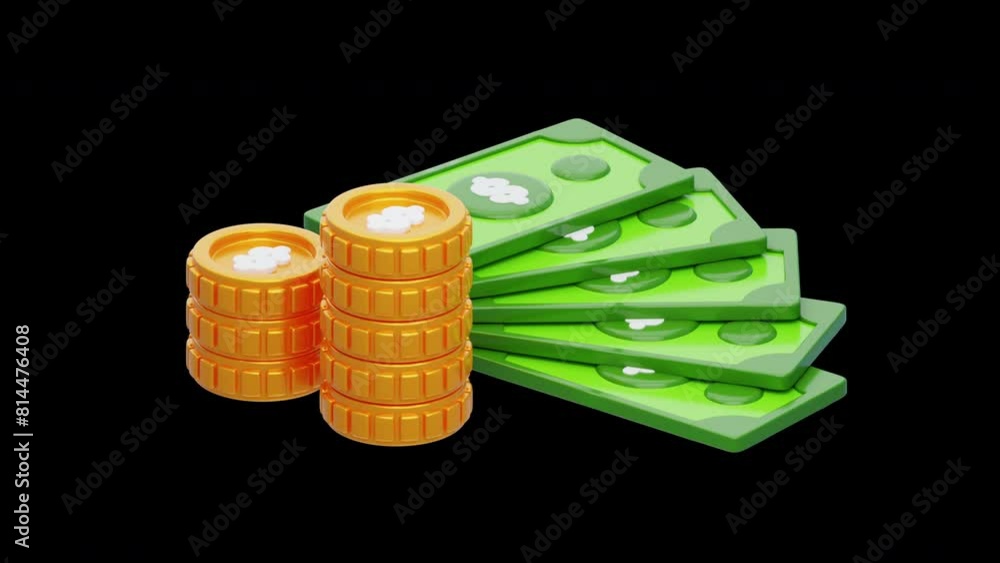 Poster 3d animation of dollar currency display | alpha channel