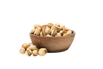 PNG, pistachios in a plate, isolated on white background.