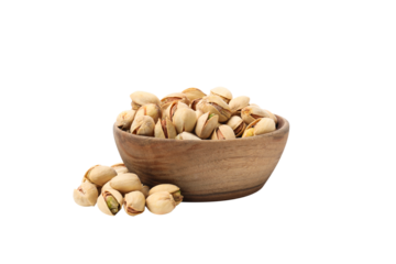 PNG, pistachios in a plate, isolated on white background.