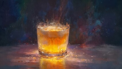 AI generated illustration of a colorful party background with a vibrant oil painting of a beer glass