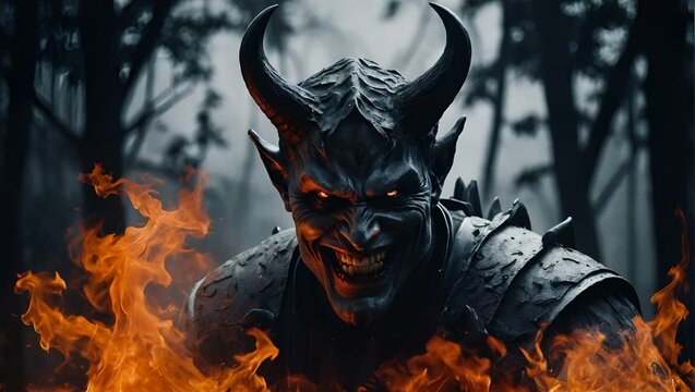 AI generated illustration of a devil engulfed in fiery flames