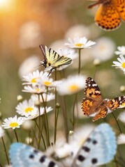Summer natural green meadow with wildflowers