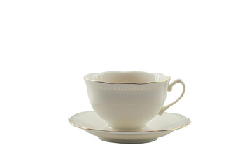 White Cup and Saucer on White Background