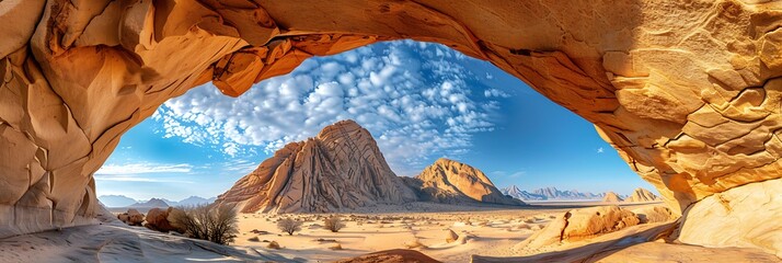 Landscape with massive granite arch in Spitzkoppe in the Namib desert of Namibia realistic nature...