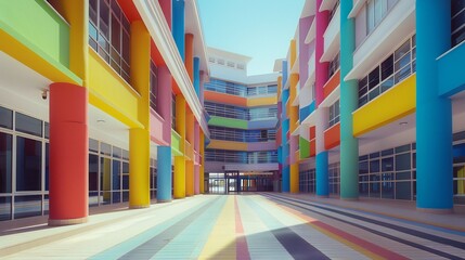 Obraz premium Direct front view of hospital's colorful exteriors.