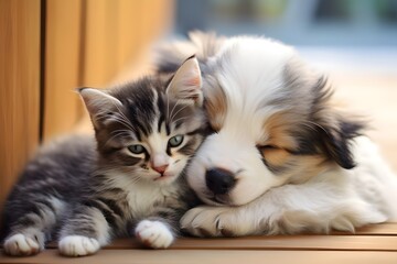 Cute Puppy and kitten Generative AI
