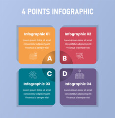 4 point stage or step infographic template with creative square box on center with shadow accessories for slide presentation