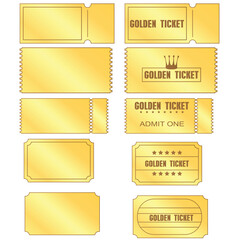 Set of gold tickets vector illustration. Ticket vip design template