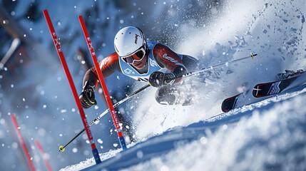 Dynamic Downhill: Speeding Skier Conquering the Slalom Challenge